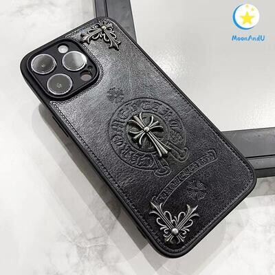 Chrome Hearts style leather phone case