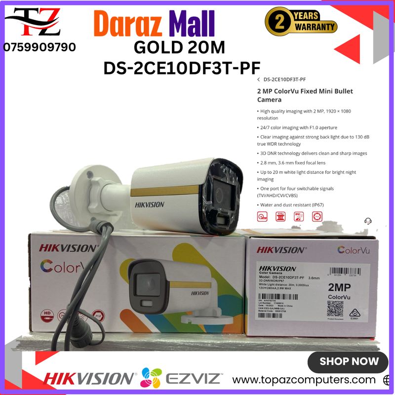 2 MP ColorVu Fixed Mini Bullet Camera (GOLD 20M) DS-2CE10DF3T-PF