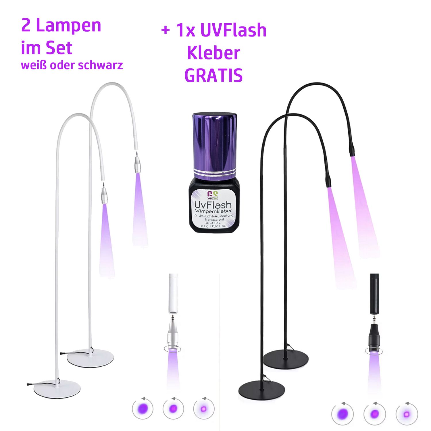 2er Set UV Lampen für Wimpernverlängerung + UvFlash