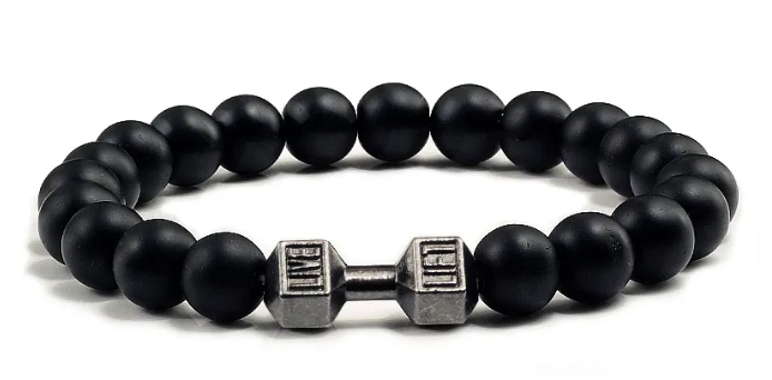 Natural Volcanic Stone Bracelet Men Matte Black