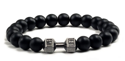 Natural Volcanic Stone Bracelet Men Matte Black