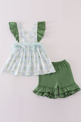 Green Ruffle Floral Print Set