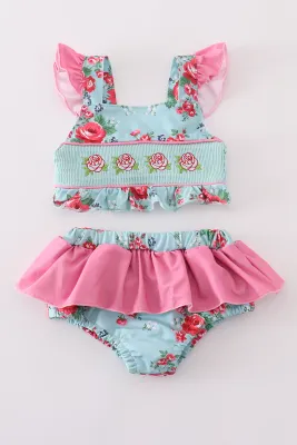 2pc Rose Bud Smocked Swimsuit