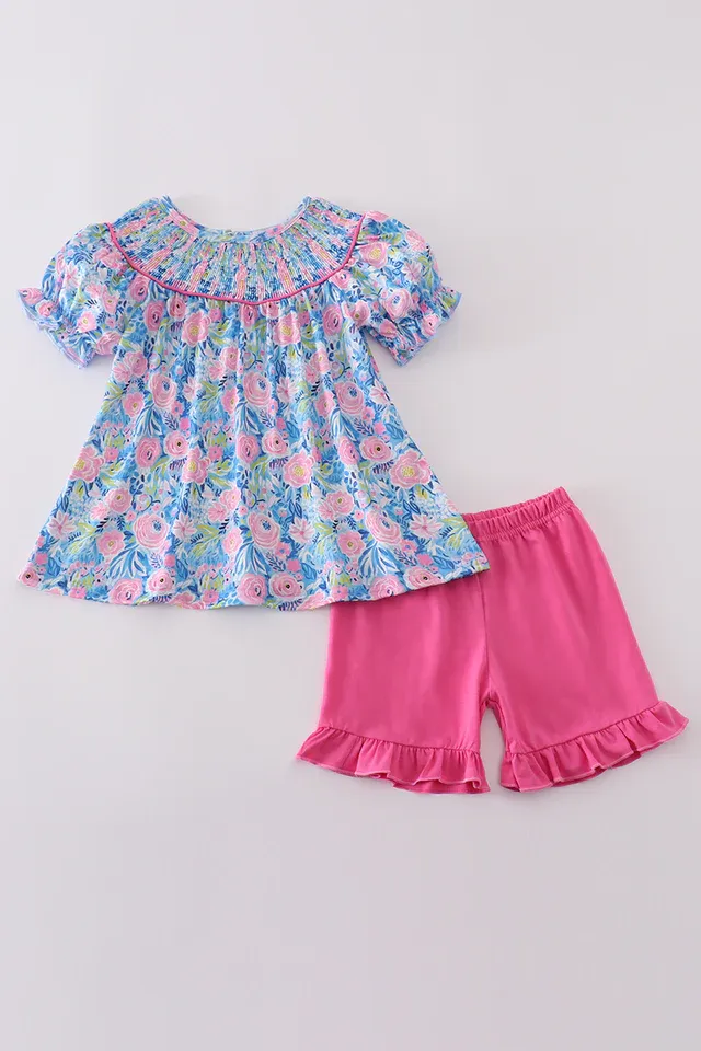 Blue Blossom Charm Smocked Set