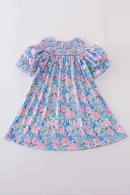 Blue Blossom Charm Smocked Dress