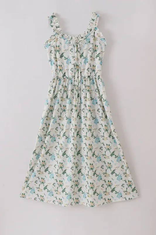 Green Floral Print Women&#39;s Dress