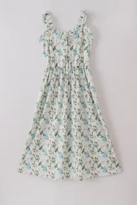Green Floral Print Women&#39;s Dress