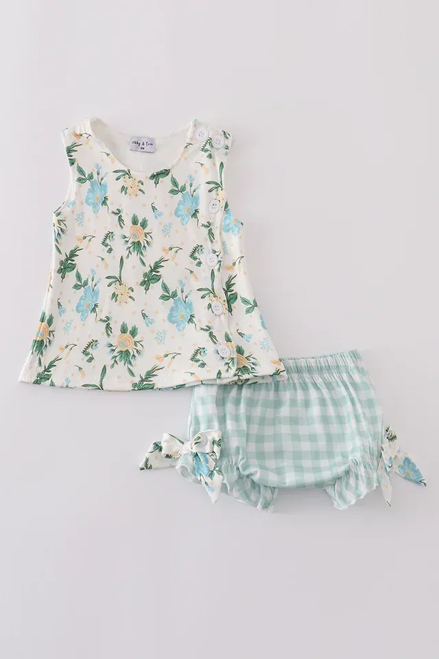 Green Floral Print Bloomer Set
