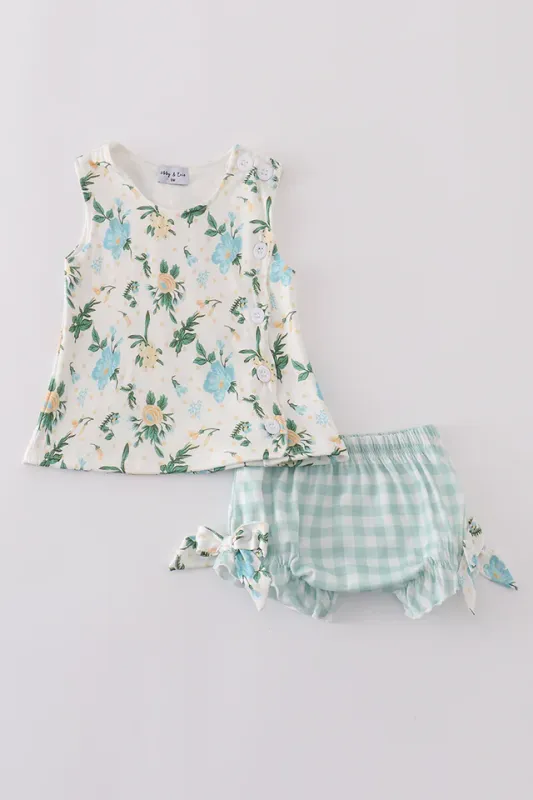 Green Floral Print Bloomer Set
