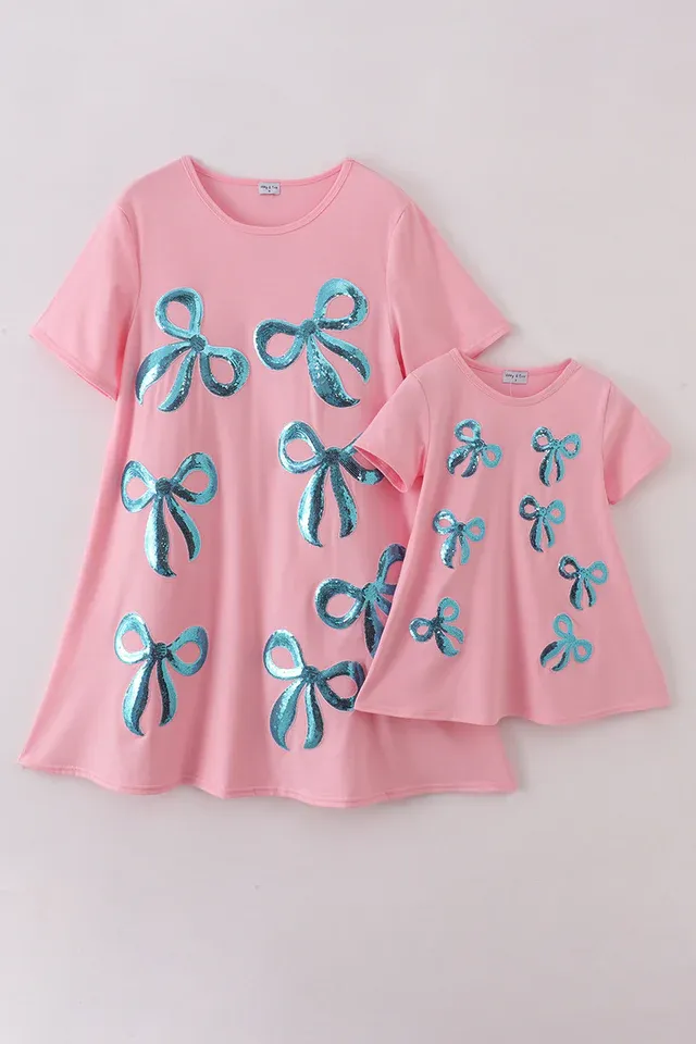 Pink Bow Sequin Mommy &amp; Me Dress