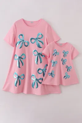Pink Bow Sequin Mommy &amp; Me Dress