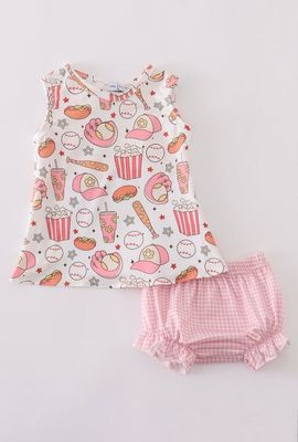 Pink Gingham Baseball Bloomer Set