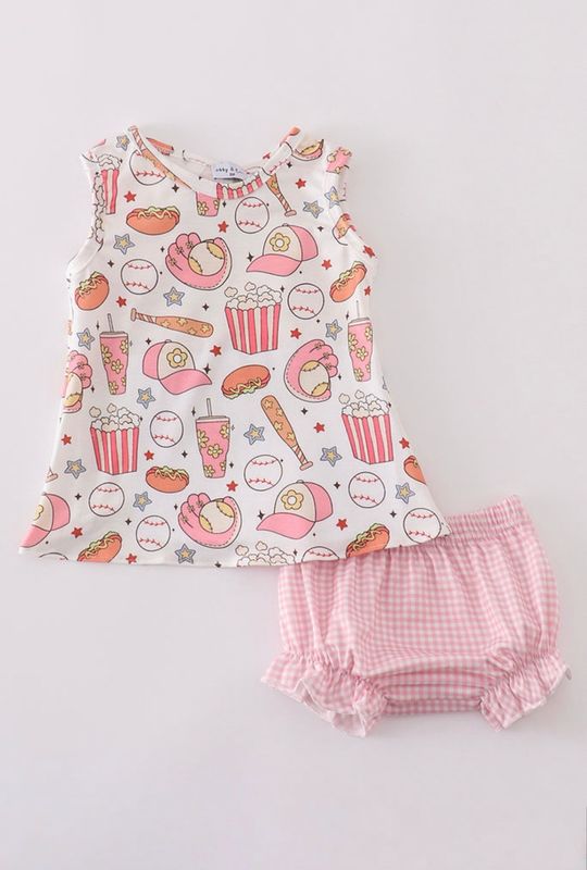 Pink Gingham Baseball Bloomer Set