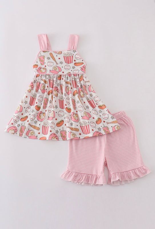 Pink Gingham Baseball Short Set