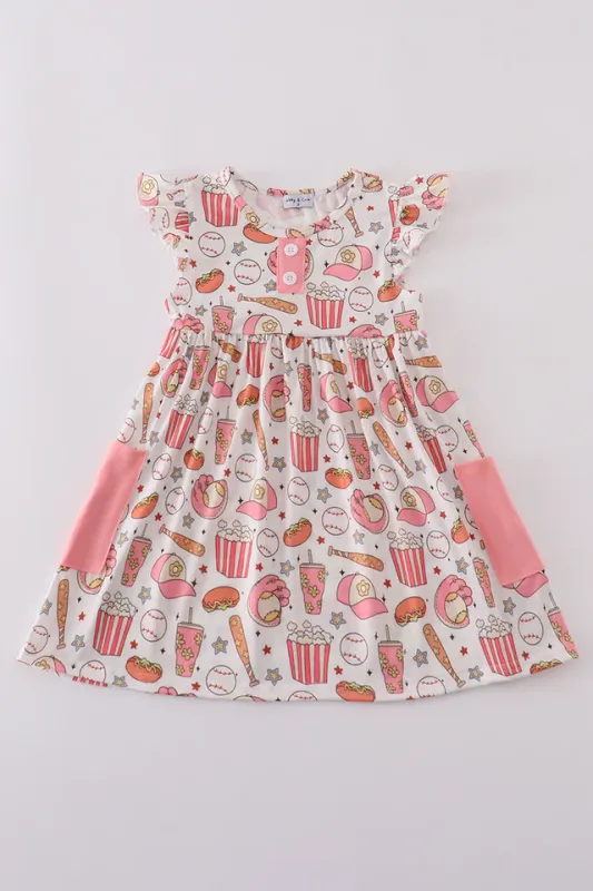 Pink Baseball Print Dress