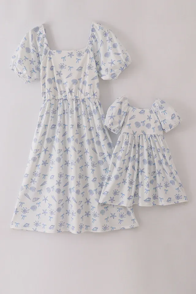 Mom &amp; Me Blue Seashell Bow Dress