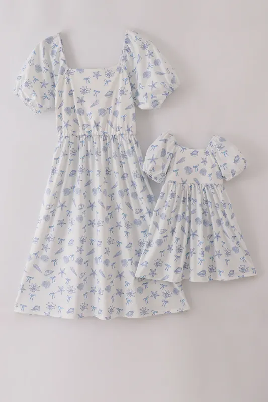 Mom &amp; Me Blue Seashell Bow Dress