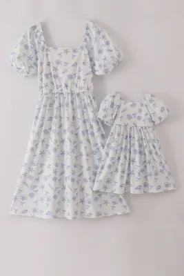 Mom &amp; Me Blue Seashell Bow Dress
