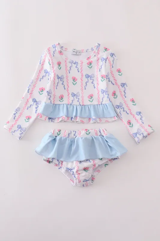 Blue Floral Bow Swimsuit UPF50+