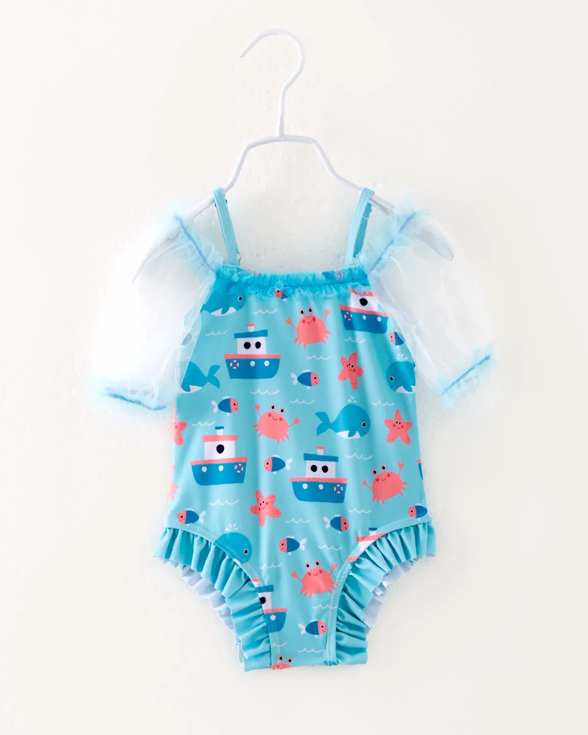 Blue Sea Ruffle One Piece Swimsuit