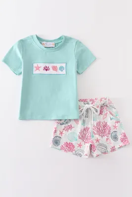 Mint Shell Embroidery Boy Set
