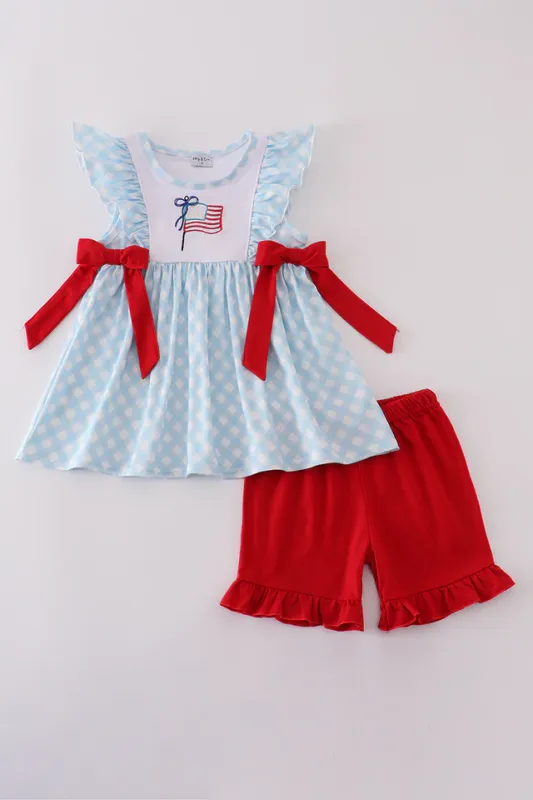 Flag Embroidery Ruffle Shorts Set