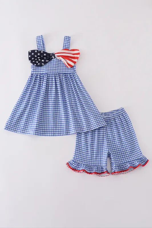 Bow Gingham Shorts Set