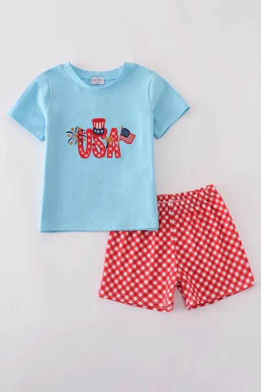 USA Embroidery Shorts Set