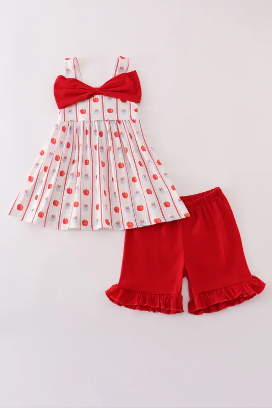 Red Apple Bow Shorts Set