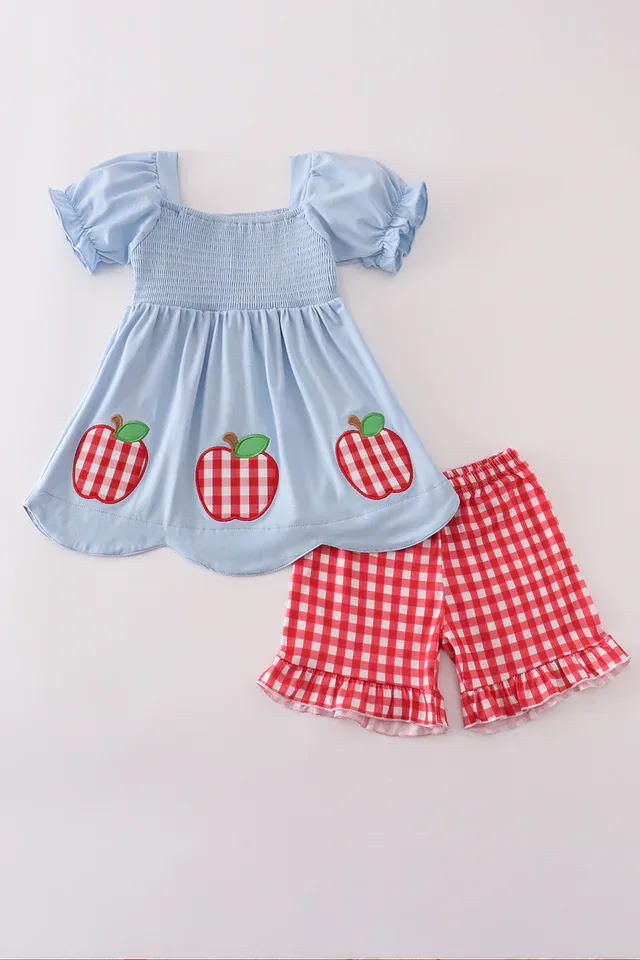 Smocked Apple Ruffle Shorts Set