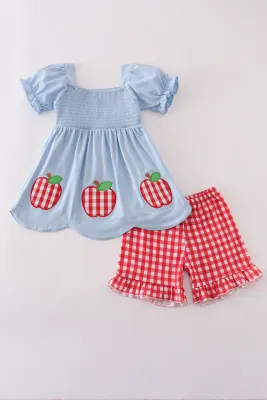 Smocked Apple Ruffle Shorts Set