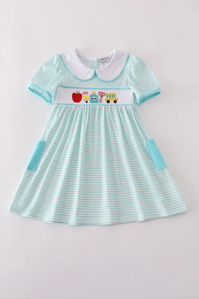 Embroidery Smocked Stripe Dress