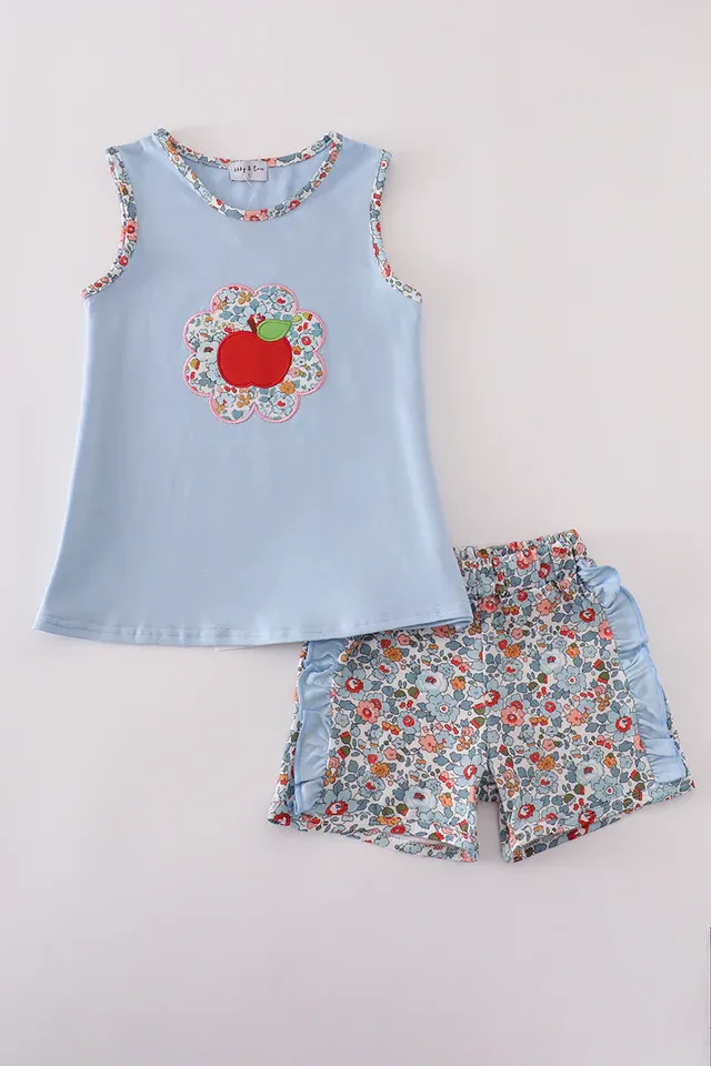 Floral Apple Applique Shorts Set