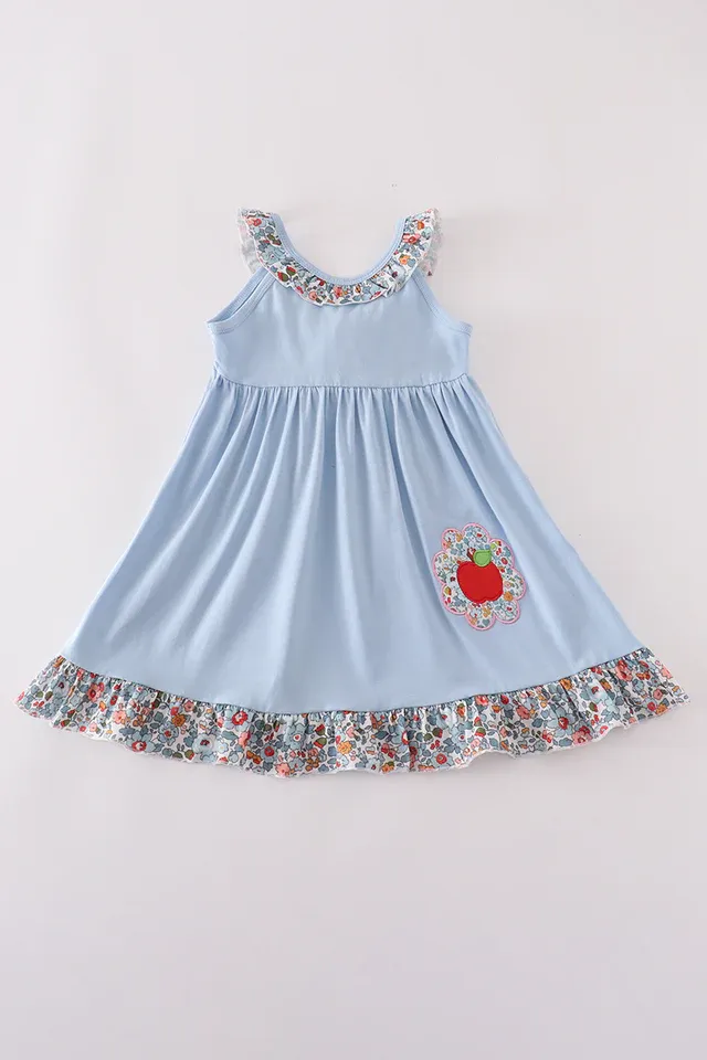Floral Apple Applique Ruffle Dress