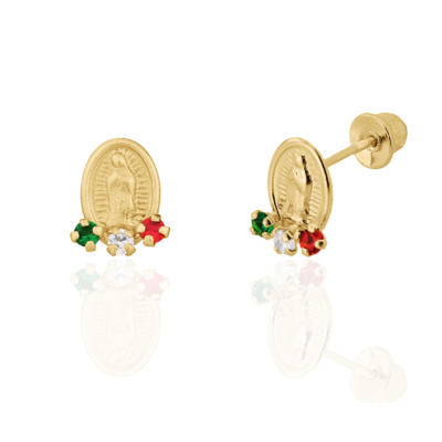 Virgin Mary  Multicolor ZC Earring Studs Gold 14K