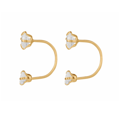 Dual Delight Front/Back CZ Stud Earrings Gold 14K.