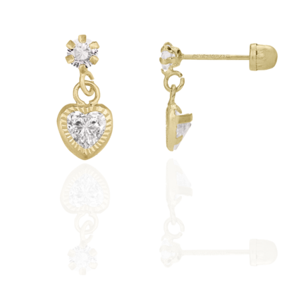 Heart Cubic Zircoin Dangle Stud Gold 14K.