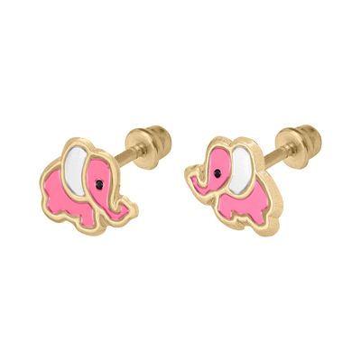 Enamel Elephant Earring Studs 14K Gold