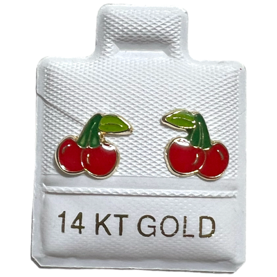 Enamel Cherry Stud Gold 14K
