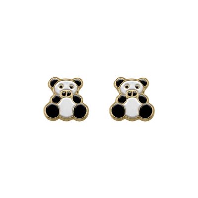 Enamel Litle Panda stud Gold 14K
