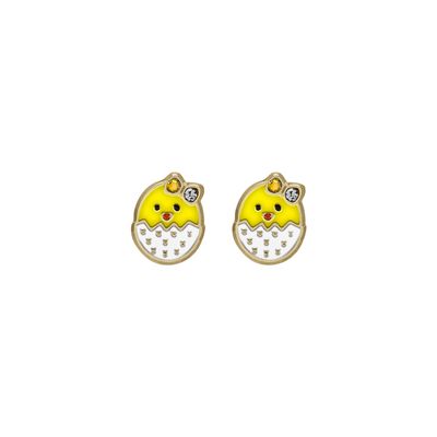 Enamel Chick Stud Gold 14K