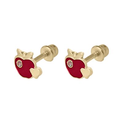 Enamel Red and Green Apple Stud Gold 14K