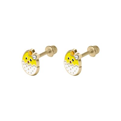 Enamel Chick Stud Gold 14K