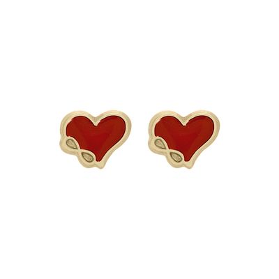 Enamel Heart Infinity Pink and Red Stud Gold 14k