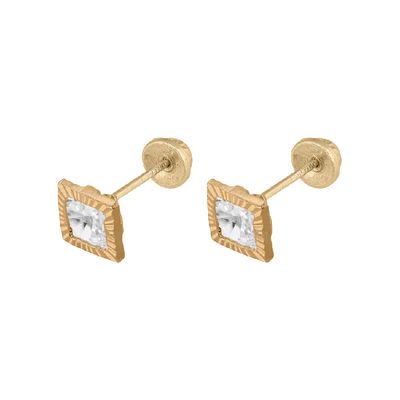 Bezel-Squere CZ Studs 5mm Gold 14K