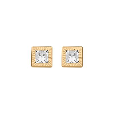 Bezel-Squere CZ Studs 5mm Gold 14K