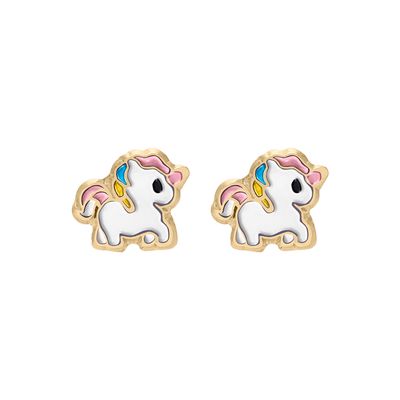 Enamel Unicorn Studs Gold 14K