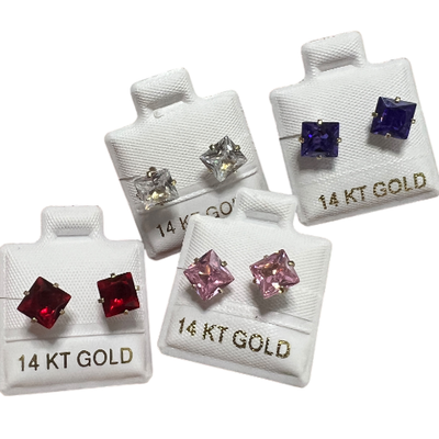 Cubic Square Zircoin 6MM Studs Gold 14K