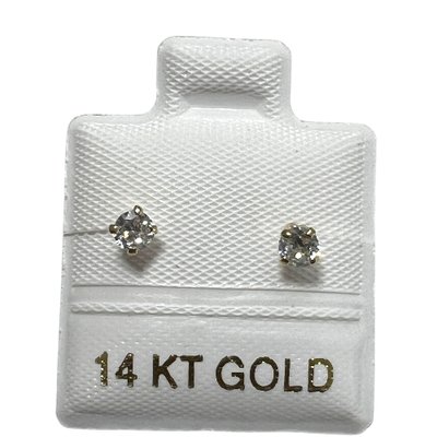 Cubic Zircoin 3MM 4nails Studs Gold 14K