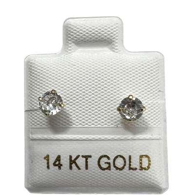 Cubic Zircoin 4MM 4 nail Studs Gold 14K